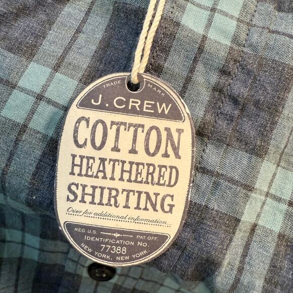 Men's J. Crew Gray Teal Plaid Heathered Button Down Shirt Size Small NEW - Picture 6 of 11